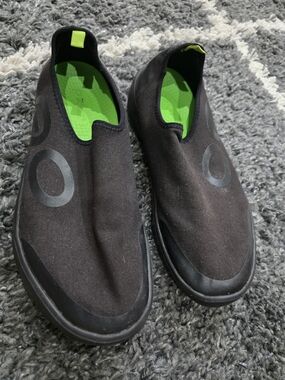Black Slip-On Sneakers with Neon Green Insole Size 10.5M